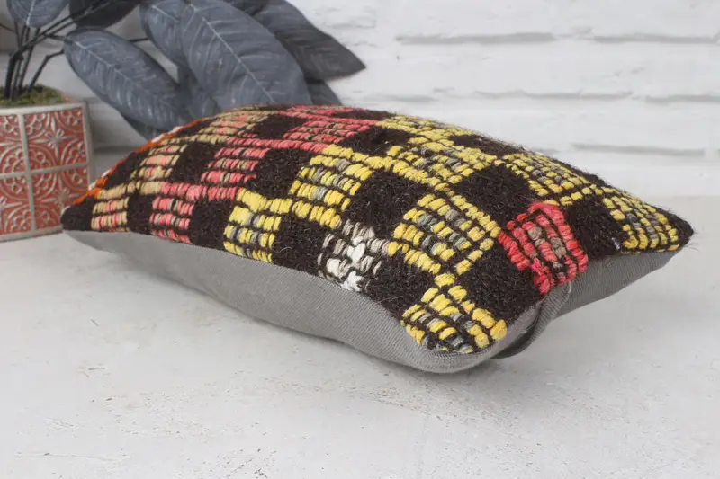 Vintage Kilim Throw Pillow, Colorful Cushion Cover, Retro Pillow Cover, Boho Pillow, 8x16 Yellow Pillow Cover, Cushion Case, Throw Kilim Pillow - 6