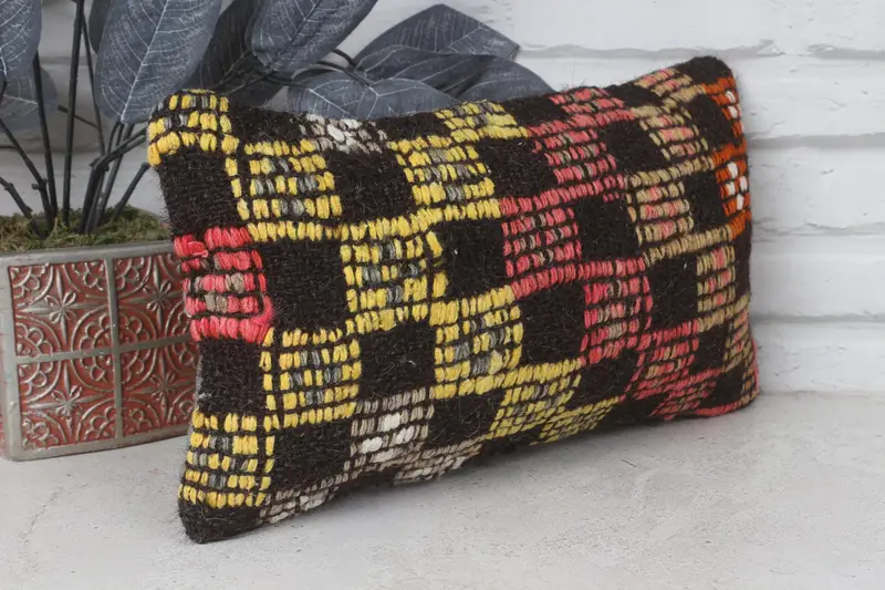 Vintage Kilim Throw Pillow, Colorful Cushion Cover, Retro Pillow Cover, Boho Pillow, 8x16 Yellow Pillow Cover, Cushion Case, Throw Kilim Pillow - 4