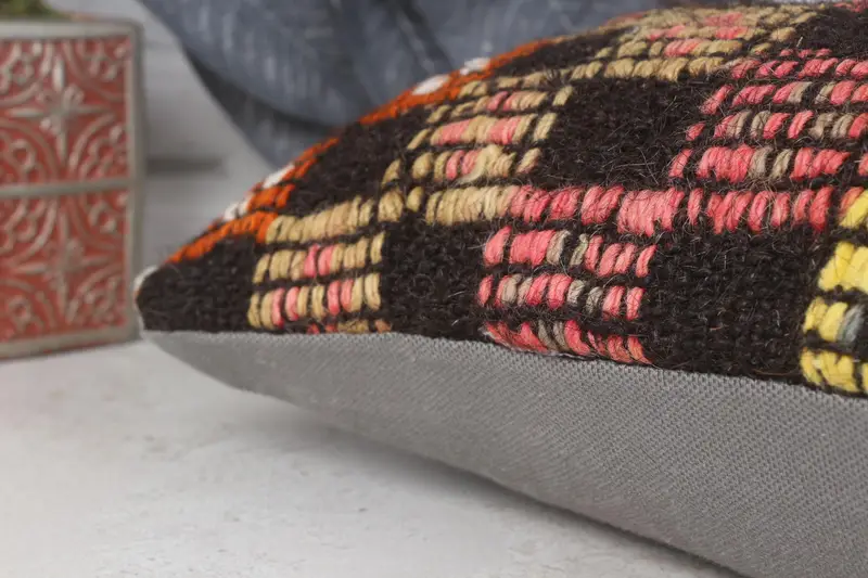 Vintage Kilim Throw Pillow, Colorful Cushion Cover, Retro Pillow Cover, Boho Pillow, 8x16 Yellow Pillow Cover, Cushion Case, Throw Kilim Pillow - 7