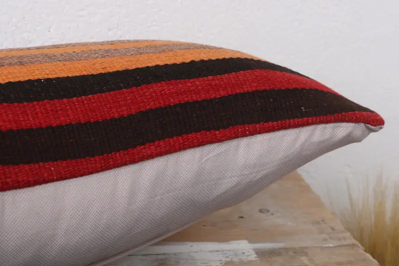 Sofa Bolster Pillow Sham, Vintage Kilim Pillow, Antique Pillows, 12x20 Red Pillow, Retro Pillow Sham, Pillow Cover, Kilim Pillow - 6