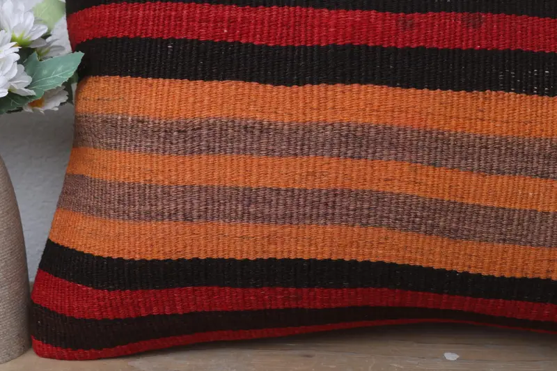 Sofa Bolster Pillow Sham, Vintage Kilim Pillow, Antique Pillows, 12x20 Red Pillow, Retro Pillow Sham, Pillow Cover, Kilim Pillow - 3