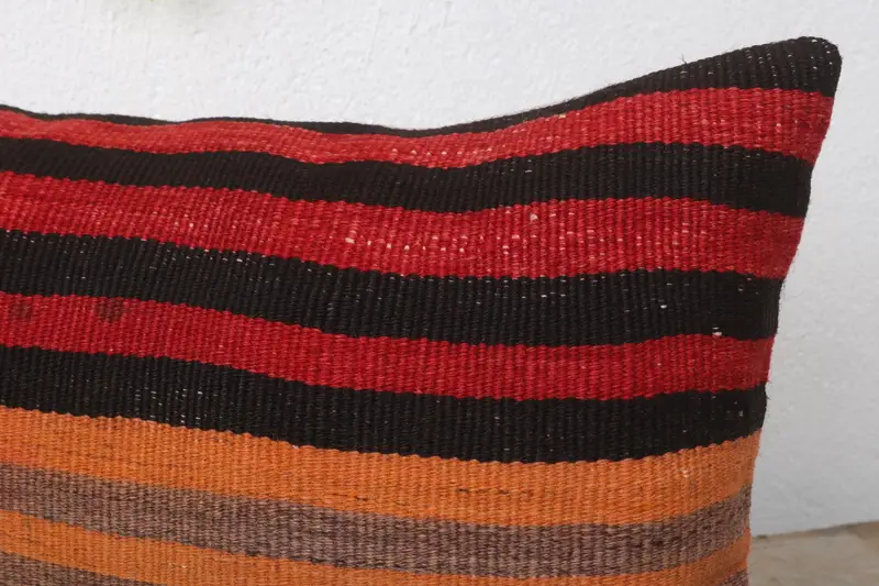 Sofa Bolster Pillow Sham, Vintage Kilim Pillow, Antique Pillows, 12x20 Red Pillow, Retro Pillow Sham, Pillow Cover, Kilim Pillow - 5