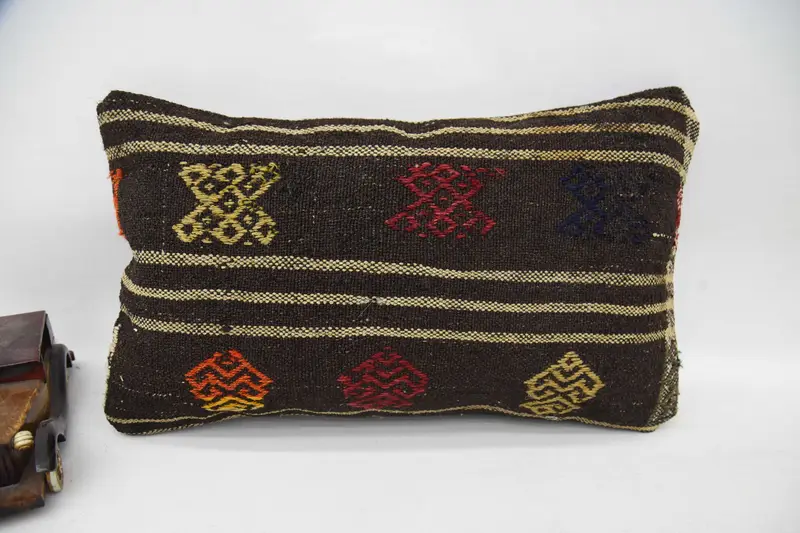 Boho Pillow Sham Cover, Pillow Sham, Boho Pillow, Turkish Pillow, Wool Kilim Pillow Pillow Case, 12x20 Brown Cushion Cover, Bed Cushion - 5