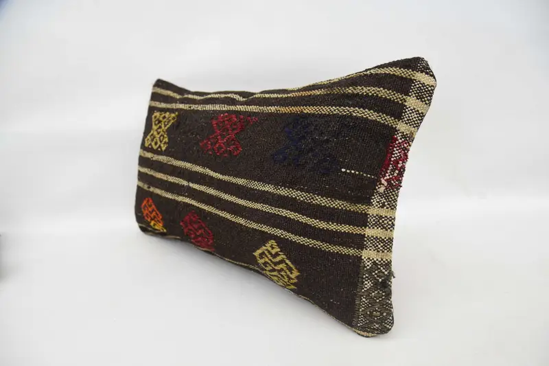 Boho Pillow Sham Cover, Pillow Sham, Boho Pillow, Turkish Pillow, Wool Kilim Pillow Pillow Case, 12x20 Brown Cushion Cover, Bed Cushion - 6