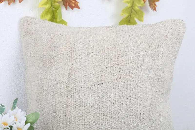 Turkish Kilim Pillow, Ethnic Throw Pillow Cover, 14x14 White Cushion, Cushion, Kilim Pillow Cover, Kilim Cushion Sham, Turkish Corner Cushion Cover - 5