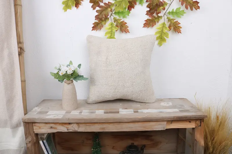 Turkish Kilim Pillow, Ethnic Throw Pillow Cover, 14x14 White Cushion, Cushion, Kilim Pillow Cover, Kilim Cushion Sham, Turkish Corner Cushion Cover - 1
