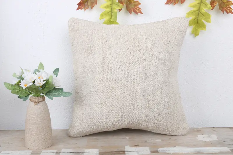 Turkish Kilim Pillow, Ethnic Throw Pillow Cover, 14x14 White Cushion, Cushion, Kilim Pillow Cover, Kilim Cushion Sham, Turkish Corner Cushion Cover - 2