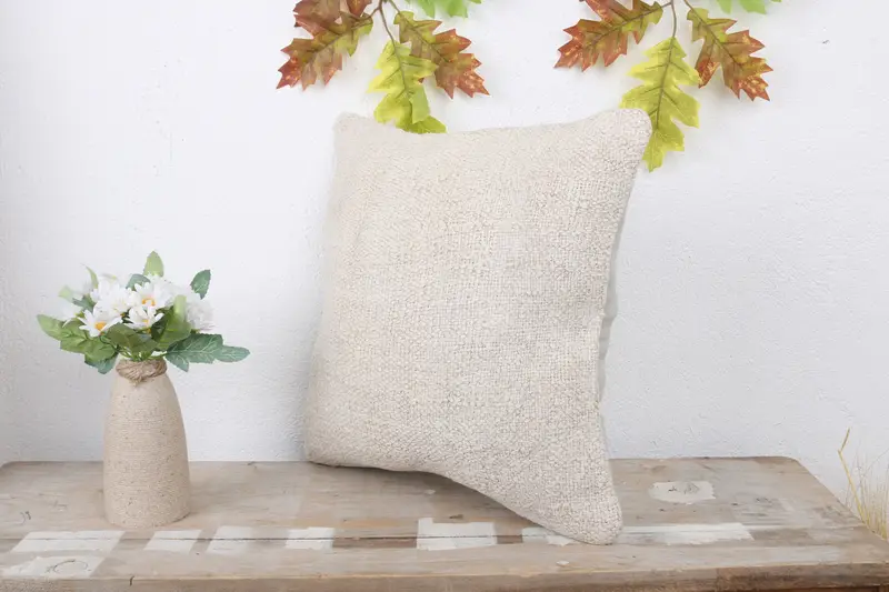Turkish Kilim Pillow, Ethnic Throw Pillow Cover, 14x14 White Cushion, Cushion, Kilim Pillow Cover, Kilim Cushion Sham, Turkish Corner Cushion Cover - 4