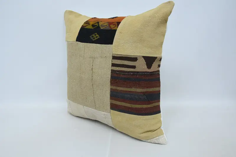 Lounge Throw Cushion, Kilim Pillow, Throw Kilim Pillow, Pillow for Couch, Aesthetic Pillow Sham, 28x28 Beige Pillow, Cushion Cover - 4