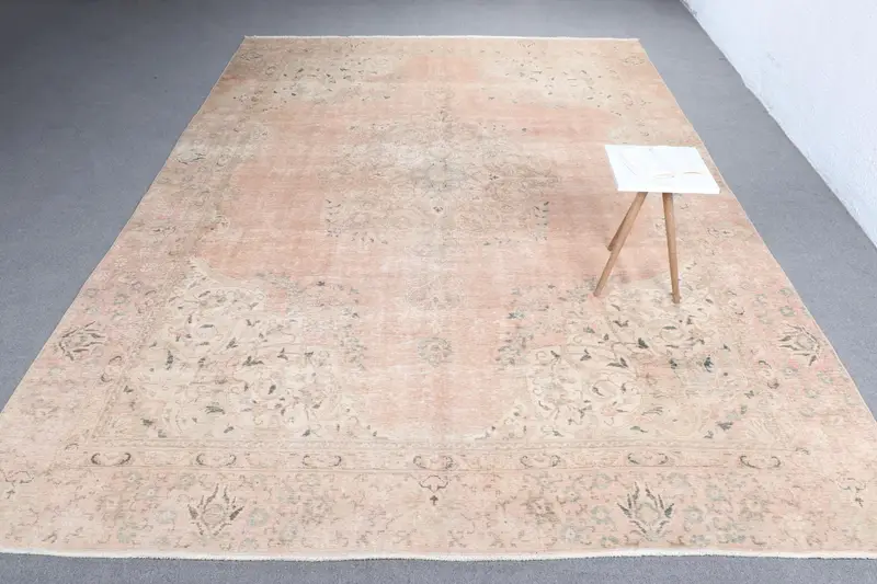 El Yapımı Turuncu ve Yeşil Halı, 0,8x12,3 ft İran Desenli