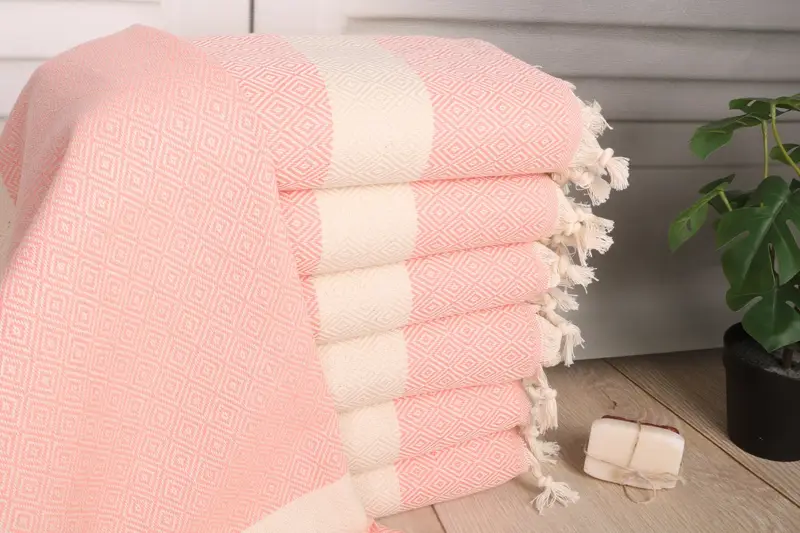 Bridal Gifts Diamond Tea Towel Coral Cotton 36x20 Inches