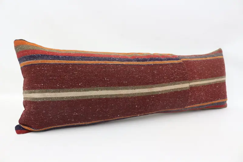 Turkish Kilim Pillow, Cushion, Retro Cushion, Natural Pillow, Kilim Cushion Sham, Gift Pillow, Retro Pillow Cover, 12x36 Red Pillow Sham - 3