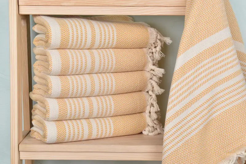 Beach Towel Mustard Cotton Beige, Handmade, 40x71 Inches