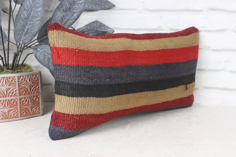 Cushion, Pillow for Couch, Turkish Kilim Pillow, Farmhouse Cushion Case, Vintage Kilim Throw Pillow, 8x16 Red Cushion Cover - 4