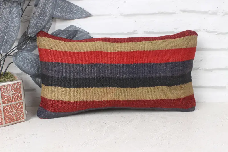 Cushion, Pillow for Couch, Turkish Kilim Pillow, Farmhouse Cushion Case, Vintage Kilim Throw Pillow, 8x16 Red Cushion Cover - 1