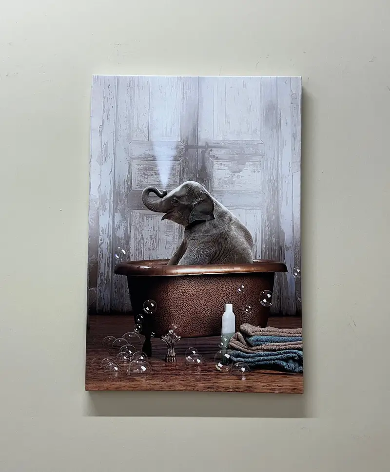 Elegante Elefanten-Badezimmer-Leinwand: Einzigartiges gedrucktes Kunstdekor