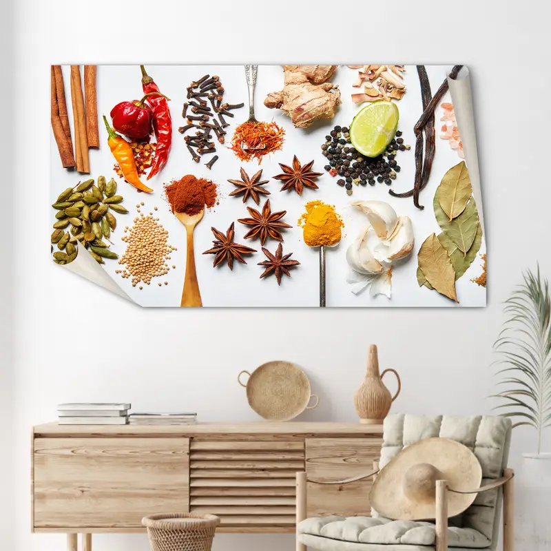 エレガントなスパイス キャンバス: 鮮やかなインドのスパイス ダイニング ルーム アート