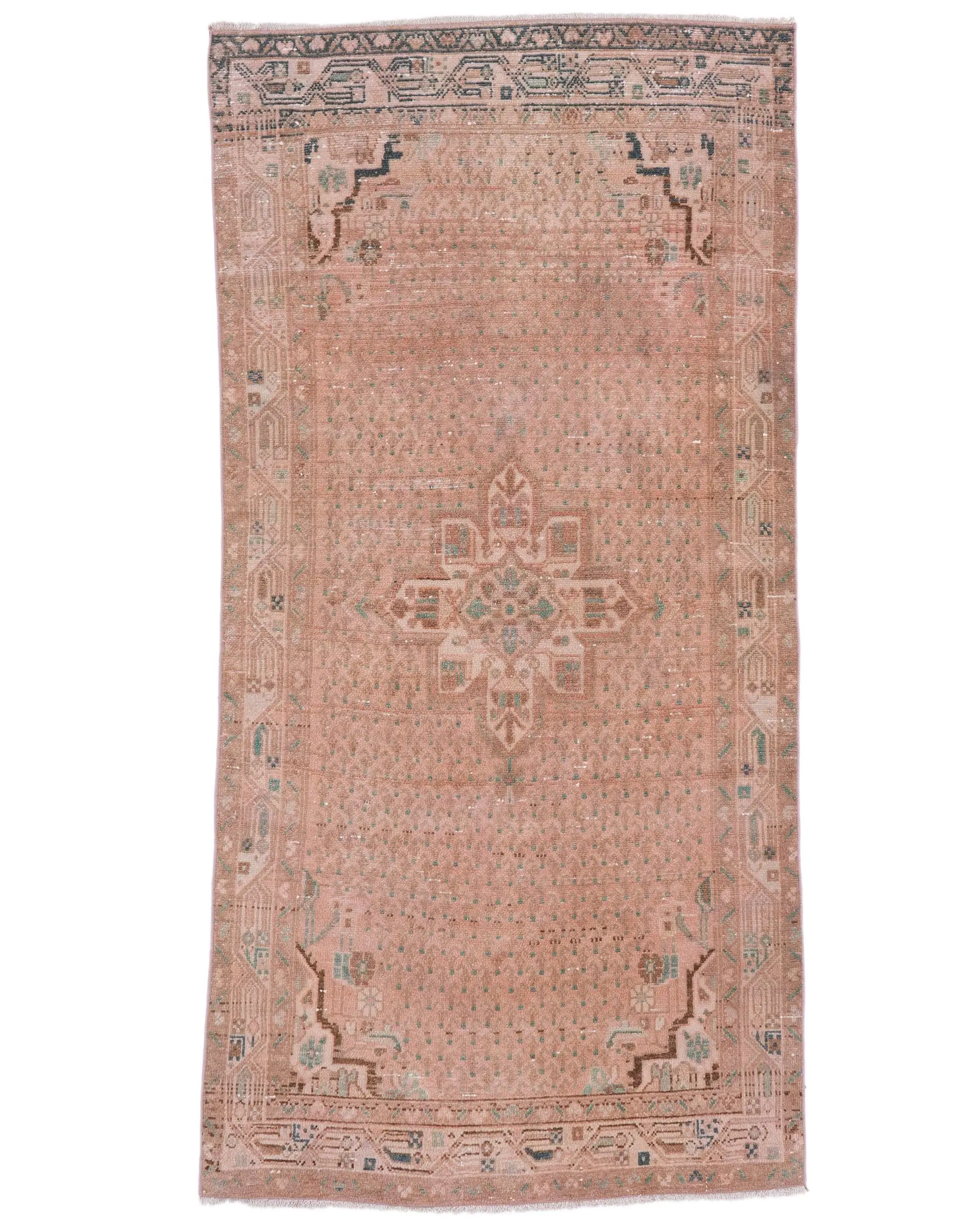 Vintage Halı 3.3x6.6 ft (101x200 cm), Kahverengi Çiçekli Türk Halısı - 1
