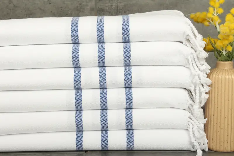 Striped Hand Towel Sax Blue Cotton Kitchen Towel, 18x40 Inches