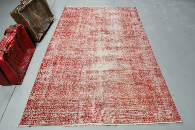 4.7x7.5 ft Türk Halısı, Vintage Alan Halısı, Kırmızı İkat Halısı - 1