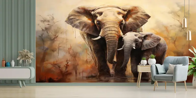 Gift For Her, Elephant Wall Decals, Wild Animal Wallpaper, Mom and Baby Elephant Digital Paper, Animal Wall Painting, Paper Crafts, - 8