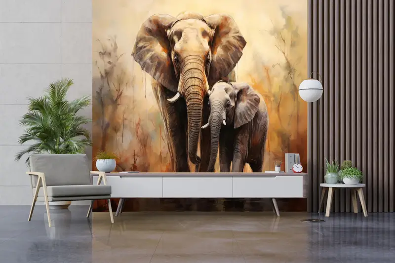 Gift For Her, Elephant Wall Decals, Wild Animal Wallpaper, Mom and Baby Elephant Digital Paper, Animal Wall Painting, Paper Crafts, - 2