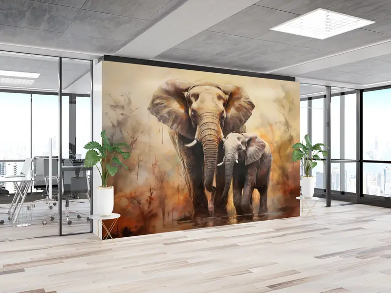Gift For Her, Elephant Wall Decals, Wild Animal Wallpaper, Mom and Baby Elephant Digital Paper, Animal Wall Painting, Paper Crafts, - 6