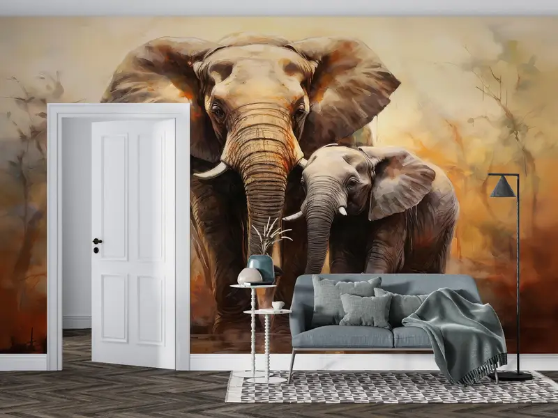 Gift For Her, Elephant Wall Decals, Wild Animal Wallpaper, Mom and Baby Elephant Digital Paper, Animal Wall Painting, Paper Crafts, - 7