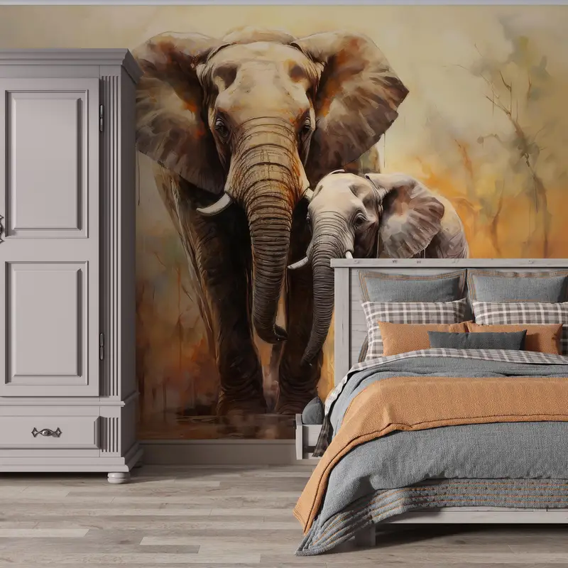Gift For Her, Elephant Wall Decals, Wild Animal Wallpaper, Mom and Baby Elephant Digital Paper, Animal Wall Painting, Paper Crafts, - 3