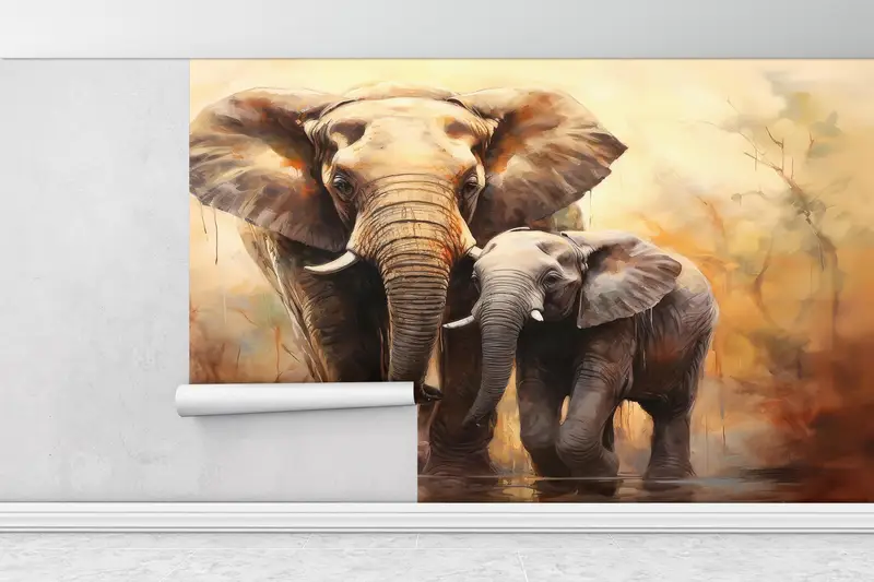 Gift For Her, Elephant Wall Decals, Wild Animal Wallpaper, Mom and Baby Elephant Digital Paper, Animal Wall Painting, Paper Crafts, - 5