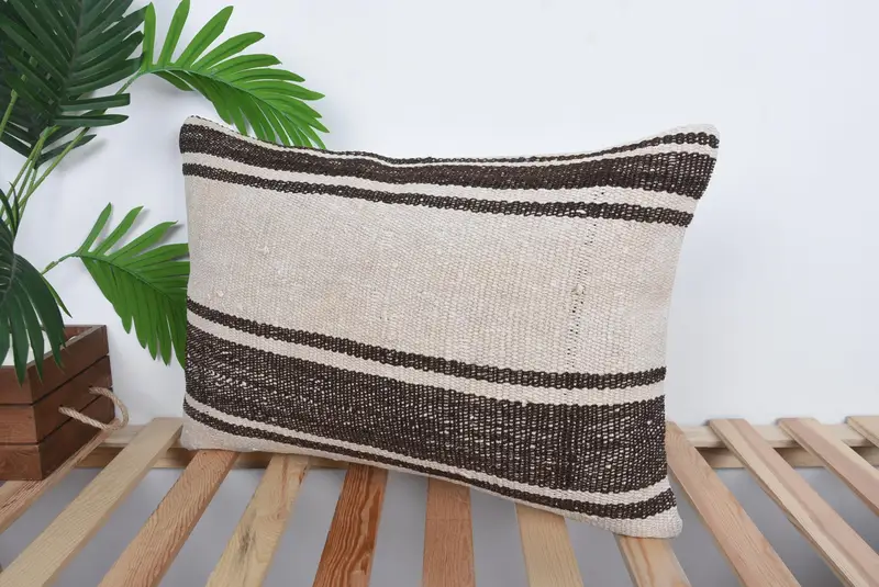 16x24 Beige Pillow, Turkish Kilim Pillow, Knitted Pillow Sham, Handmade Kilim Cushion, Cushion Cover, Pillow for Couch - 5