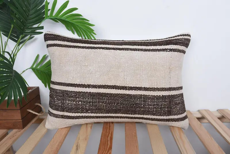 16x24 Beige Pillow, Turkish Kilim Pillow, Knitted Pillow Sham, Handmade Kilim Cushion, Cushion Cover, Pillow for Couch - 1