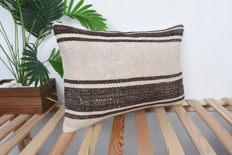 16x24 Beige Pillow, Turkish Kilim Pillow, Knitted Pillow Sham, Handmade Kilim Cushion, Cushion Cover, Pillow for Couch - 4