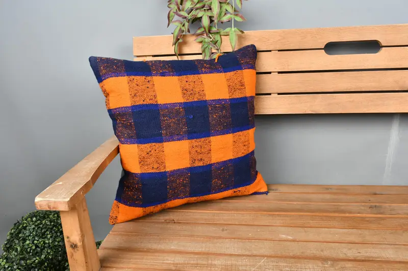 Pillow Case, Pillow for Sofa, 18x18 Orange Pillow Cover, Natural Cushion Cover, Kilim Pillow Cover, Boho Pillow Sham Cover - 1