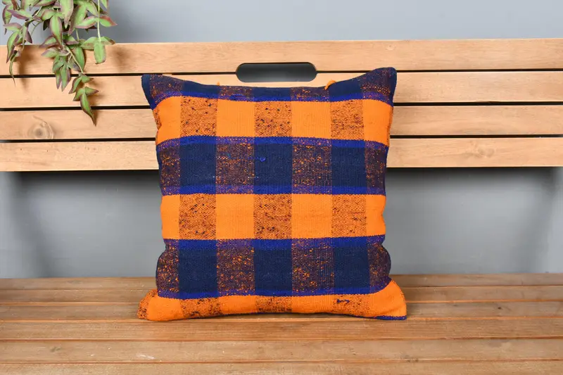 Pillow Case, Pillow for Sofa, 18x18 Orange Pillow Cover, Natural Cushion Cover, Kilim Pillow Cover, Boho Pillow Sham Cover - 6