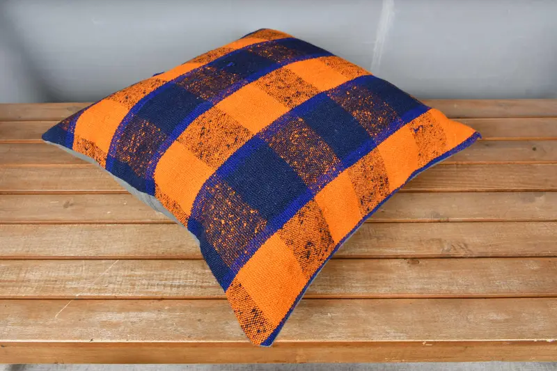 Pillow Case, Pillow for Sofa, 18x18 Orange Pillow Cover, Natural Cushion Cover, Kilim Pillow Cover, Boho Pillow Sham Cover - 2