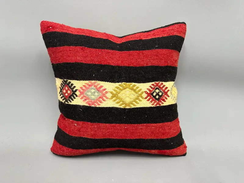 18x18 Red Cushion, Kilim Cushion Sham, Oriental Cushion Case, Cushion, Sofa Pillow, Interior Designer Pillow, Kilim Pillow Cover, Seat Cushion - 4