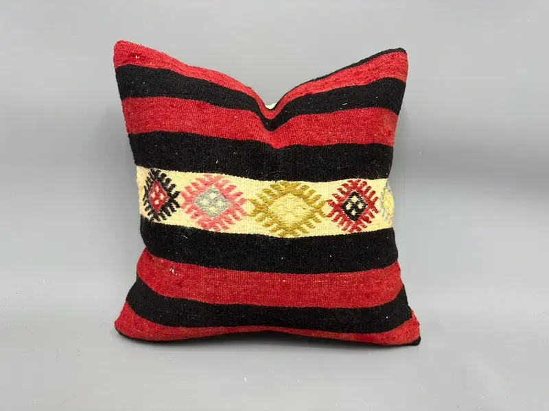 18x18 Red Cushion, Kilim Cushion Sham, Oriental Cushion Case, Cushion, Sofa Pillow, Interior Designer Pillow, Kilim Pillow Cover, Seat Cushion - 1