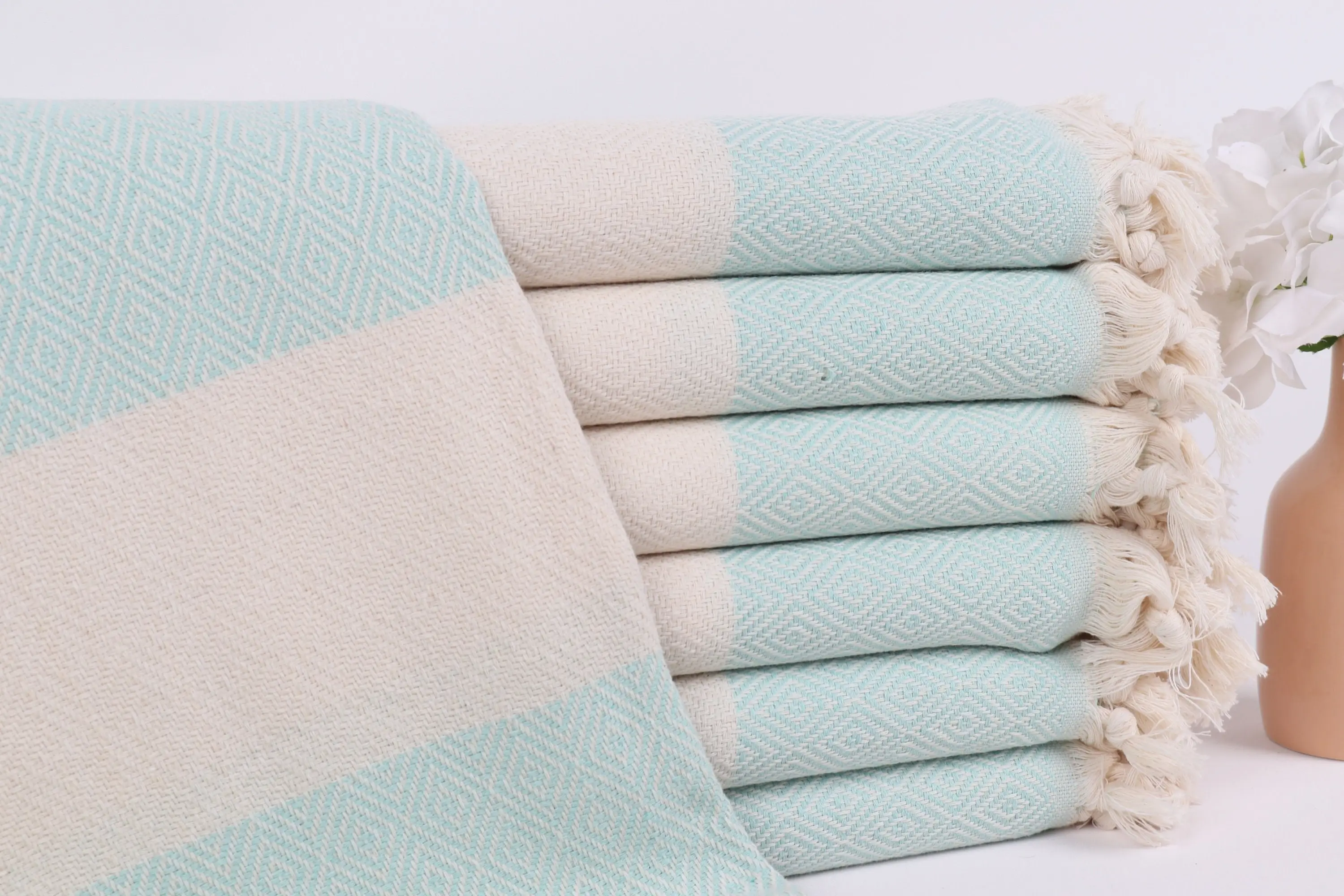 Custom Turkish Beach Towel Monogrammed Beige, 40x71 Inches - 1