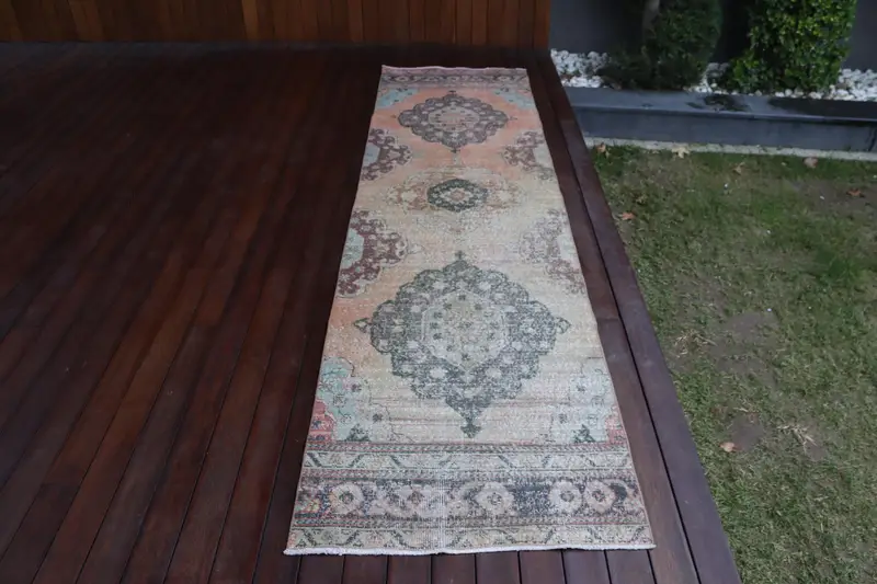 2.6x9.9 ft Türk Vintage Halısı, Yolluk Halısı, Oushak Mavi Yün Halısı - 1