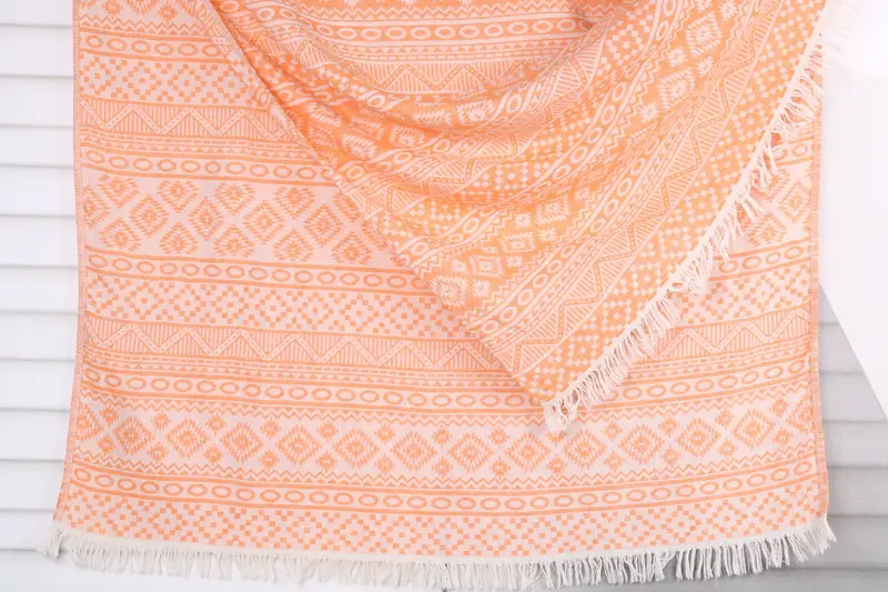 Personalized Turkish Beach Blanket Geometric Orange, 36x67 Inches