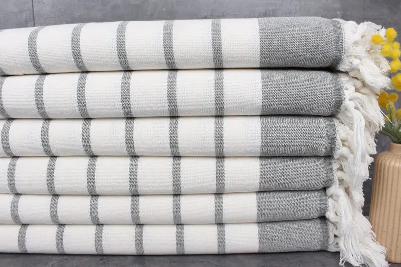 Personalized Khaki Green Peshtemal Striped Towel, Baby Blanket Beige, 39x67 Inches