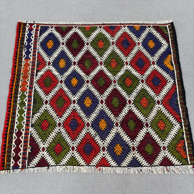 Kırmızı Güneybatı Halısı, 2,9x2,5 ft Yeşil Vurgulu