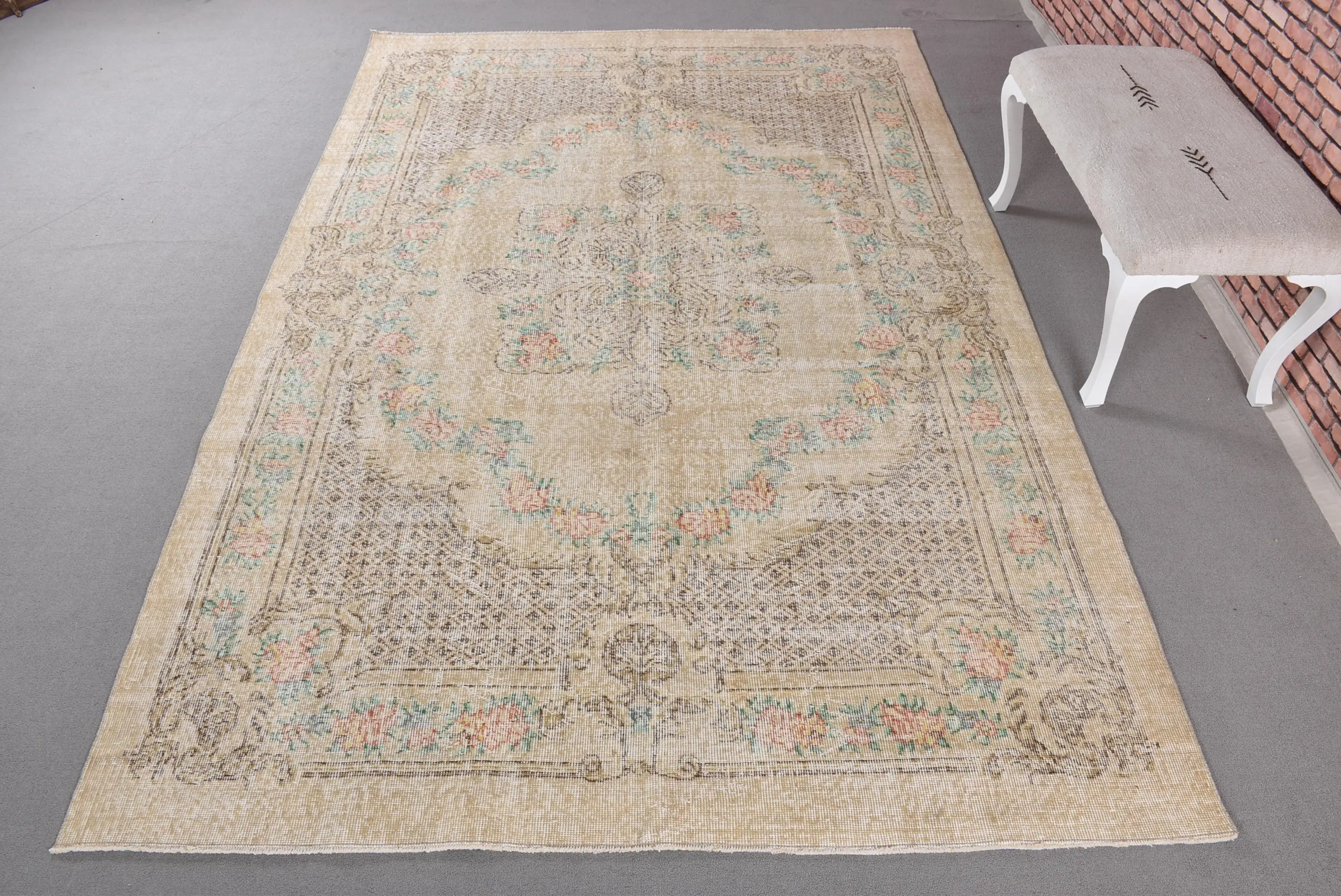 6.4x10 ft Türk Halısı, Kahverengi Oryantal Vintage Halı Yün - 1