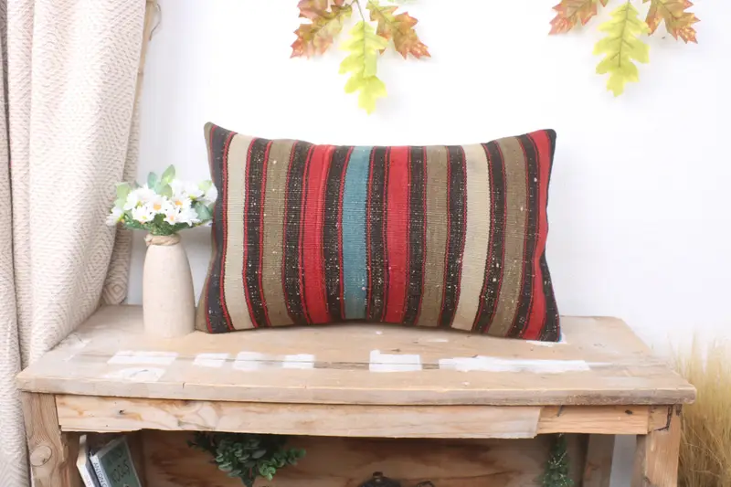 Seat Pillow Sham, Turkish Pillow, 12x20 Blue Pillow Case, Sofa Bolster Cushion Case, Gift Pillow, Handmade Kilim Cushion, Cushion Cover - 1