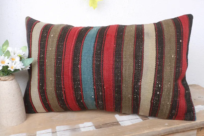 Seat Pillow Sham, Turkish Pillow, 12x20 Blue Pillow Case, Sofa Bolster Cushion Case, Gift Pillow, Handmade Kilim Cushion, Cushion Cover - 4