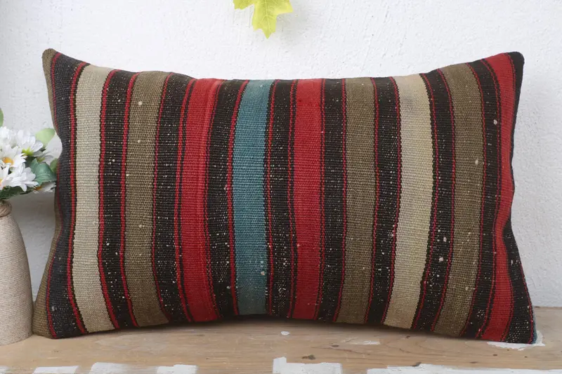 Seat Pillow Sham, Turkish Pillow, 12x20 Blue Pillow Case, Sofa Bolster Cushion Case, Gift Pillow, Handmade Kilim Cushion, Cushion Cover - 2