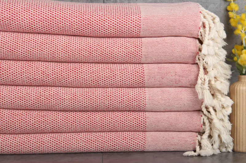 Wedding Favor Monogrammed Beach Towel Red Geometric, 40x71 Inches