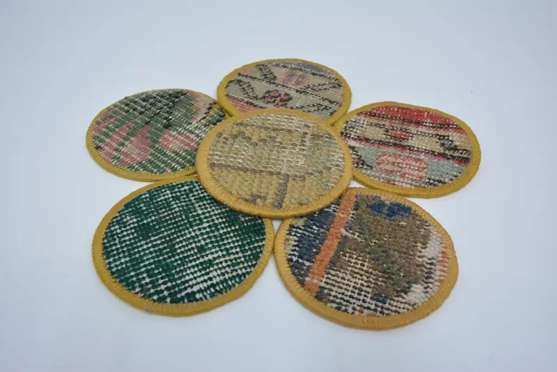 Bohem Yeşil ve Kahverengi Yuvarlak Bardak Altlığı, Şık Bohem Bardak Altlığı