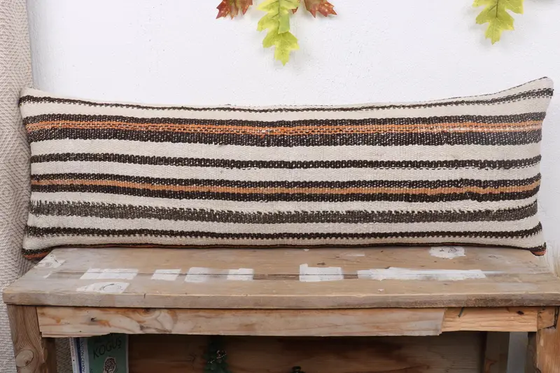 Pillow Sham, Lounge Throw Pillow Case, Tribal Pillow, Pillow for Couch, Vintage Kilim Throw Pillow, Kilim Pillow Cover, 12x36 Beige Cushion Case - 2